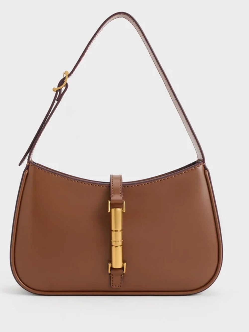 Charles & Keith Cognac Brown Shoulder Bag with Gold Hardware